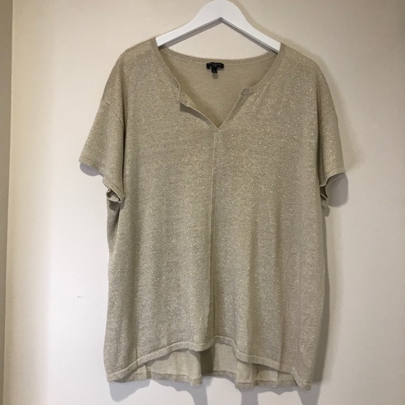 Talbots sweater beige gold tone metallic v-neck - Picture 1 of 8